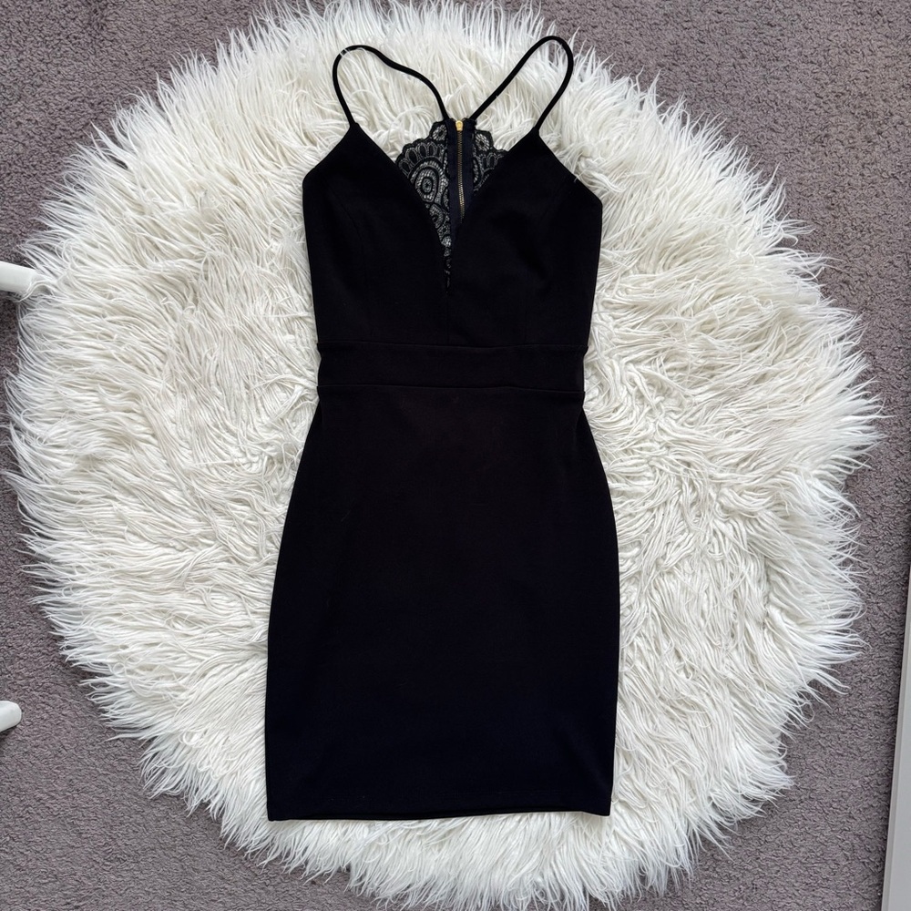 NWOT Black Plunge Lace-Back Dress